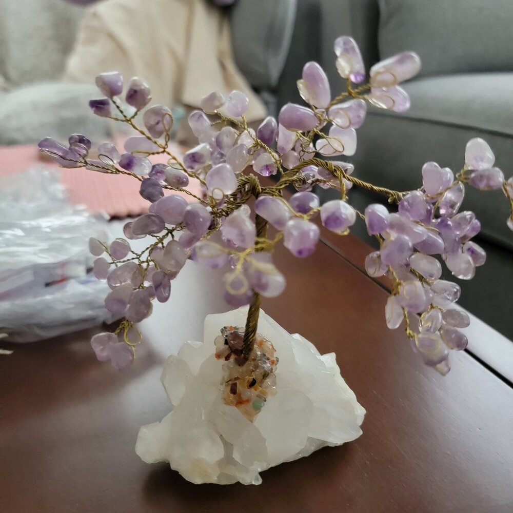 Vintage 1970s Semi-Precious Rock and Crystal Tree. Purple and Cream.  Beautiful!